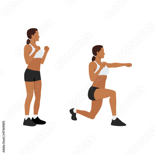 Woman doing Lunges. Lunge punches exercise. Flat vector illustration isolated on white background