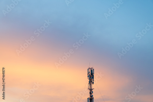 Wallpaper Mural Cell Tower Silhouette Against Orange Sunset Communication Tower Technology Concept Torontodigital.ca