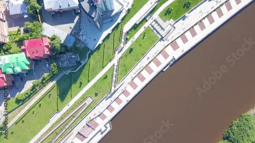 City of Tyumen, Embankment of the River Tura. Russia, Aerial View Hyperlapse photo