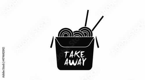 Chinese Food Take Away Icon. Vector editable flat black and white illustration