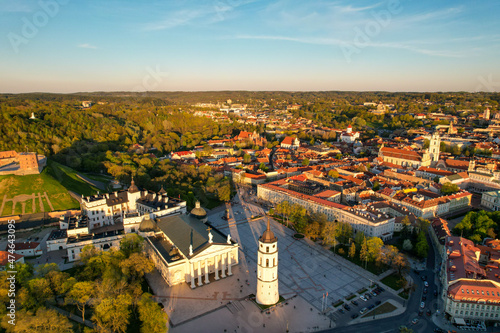 Aerial spring evening view in sunny Vilnius old town