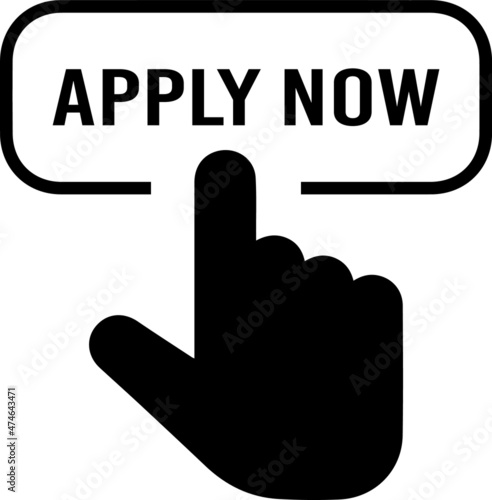 Apply now icon. flat style. Finger cursor vector. Click button business. Apply now concept flat style
