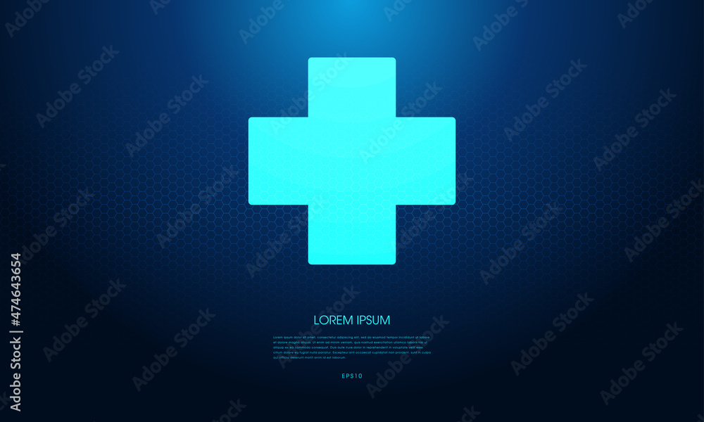 Fototapeta premium Medical cross shape on hexagonal background. medicine and science concept background. Vector Illustration.