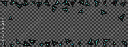Jet Black Triangle Background Transparent Vector. Onyx Polygon Tech. Facet Poly Texture. Dark Space Backdrop.