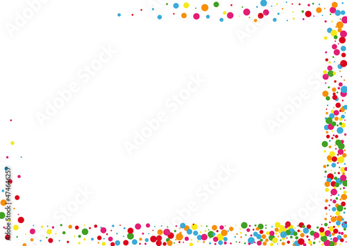 Red Circle Surprise Illustration. Confetti Square Texture. Orange Sparkle Dot. Yellow Side Round Background.