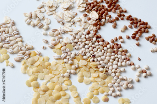 healthy diet nutrition ideas, white sorghum,  pearl barley, oats, buckwheats and pearl barley