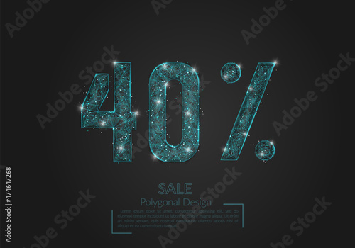 Abstract isolated blue 40 percent sale concept. Polygonal illustration looks like stars in the blask night sky in spase or flying glass shards. Digital design for website, web, internet.