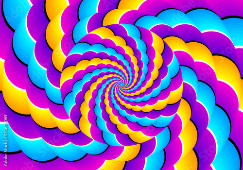 Colorful rings. Spin illusion.