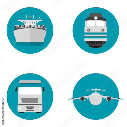 Air, sea and land transport. Flat vector isolated icons