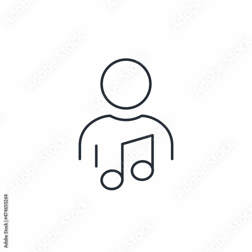 Man and notes. Composer. Music producer, performer. Vector linear icon isolated on white background.