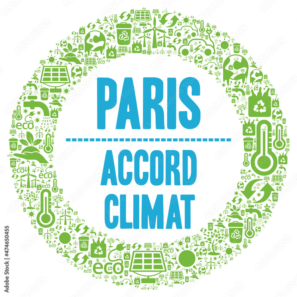 Paris climate agreement symbol called accord climat in french language