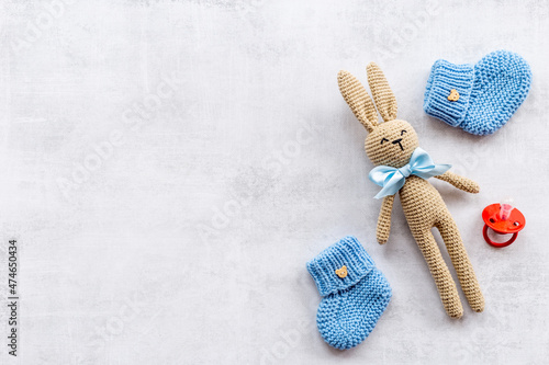 Baby accessories with rabbit toy and newborn booties shoes