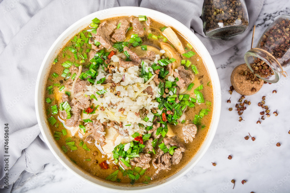 A pot of water-boiled meat slices A pot of water-boiled meat slices