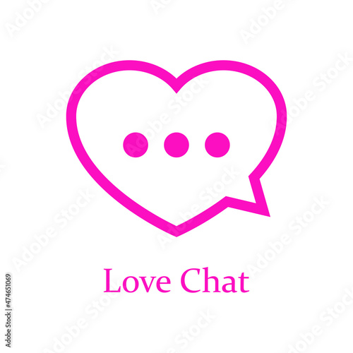 Logotipo con texto Love Chat con corazón con forma de burbuja de habla con líneas en color rosa