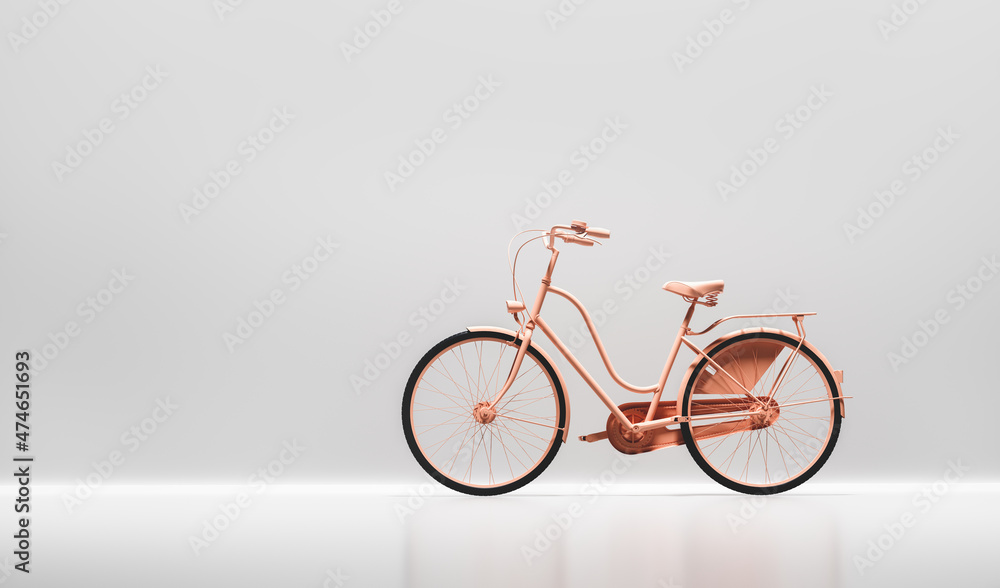 Fototapeta premium Pink bicycle on white wall background