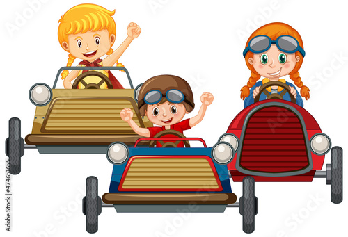 Children racing car together