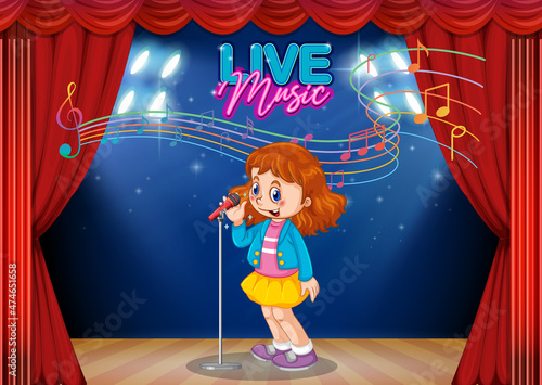 Little girl performing singing on stage