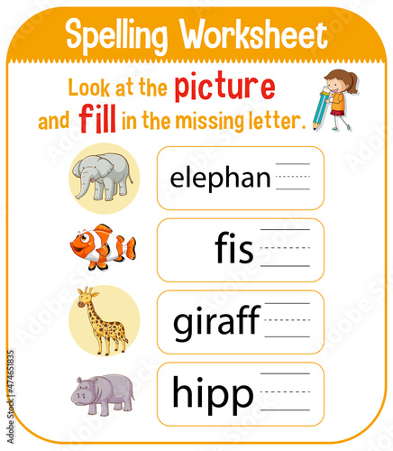 Spelling worksheet template for kids
