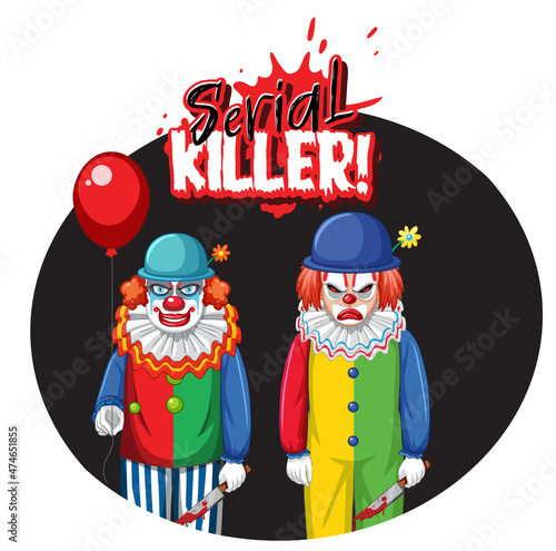 Serial Killer badge with two creepy clowns