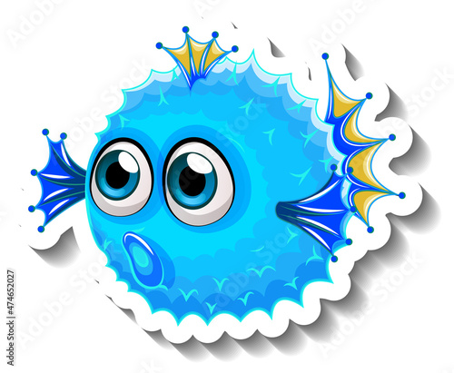 Sea Animal Cartoon Sticker with Puffer Fish