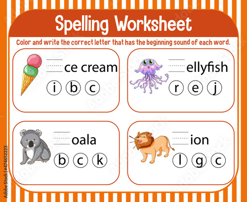 Spelling worksheet template for kids