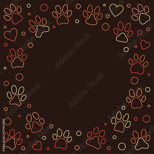 Creative Frame made of Paw Print and Heart signs. Vector illustration