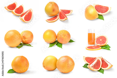 Set of grapefruit on a white background clipping path