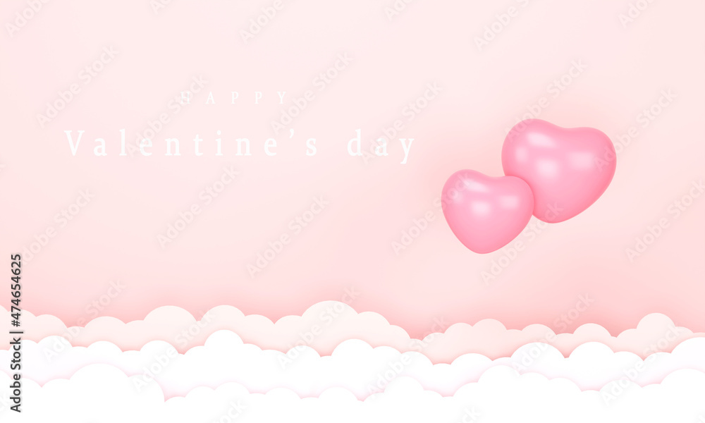 Pink hearts floating in the sky. Concept valentine's day.