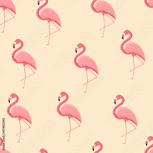 Seamless pattern with tropical bird flamingo. Texture with a bird for textiles, wallpaper, print design, clothes postcards. Vector illustration. © Irina Anashkevich