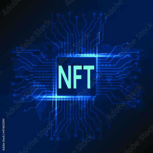 NFT non fungible tokenscrypto art on colorful abstract background.