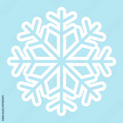 White snowflake on a blue background. Simple image. Vector. Traditional snowflake.