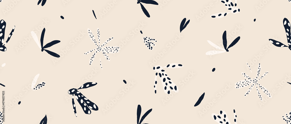 Hand drawn black and white simple abstract daisy print. Creative collage pattern. Fashionable template for design. Hand drawn black and white simple abstract daisy print. Creative collage pattern. Fashionable template for design.