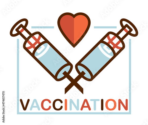 Vaccination theme vector illustration of a syringe isolated over white, epidemic or pandemic coronavirus covid 19 or flu or SARS or any other vaccine, pharmacology concept.