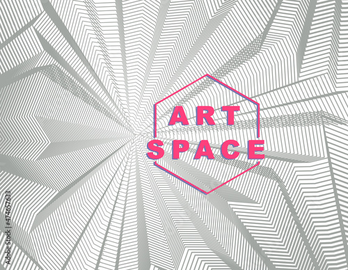 Vector surreal illusion art for design, line art 3d dimensional textured inner space, hallucinogen drug trip theme. Fantastic psychedelic trendy modern op art, optical dimensional illusion.