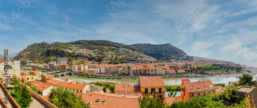 Beautiful panoramic view of Ventimiglia in Italy, Liguria. Ligurian Riviera, province of Imperia