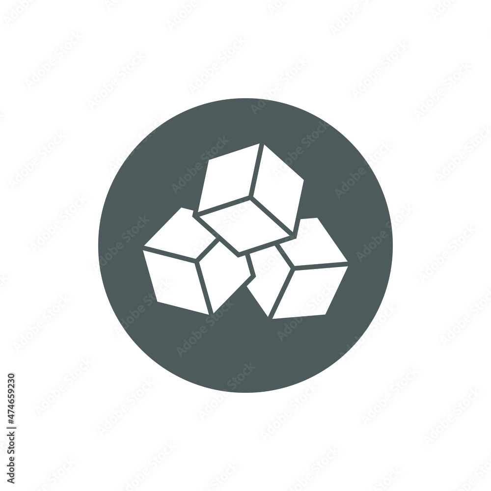 Sugar pieces graphic icon. Sugar cubes symbol in the circle isolated on white background. Vector illustration Sugar pieces graphic icon. Sugar cubes symbol in the circle isolated on white background. Vector illustration