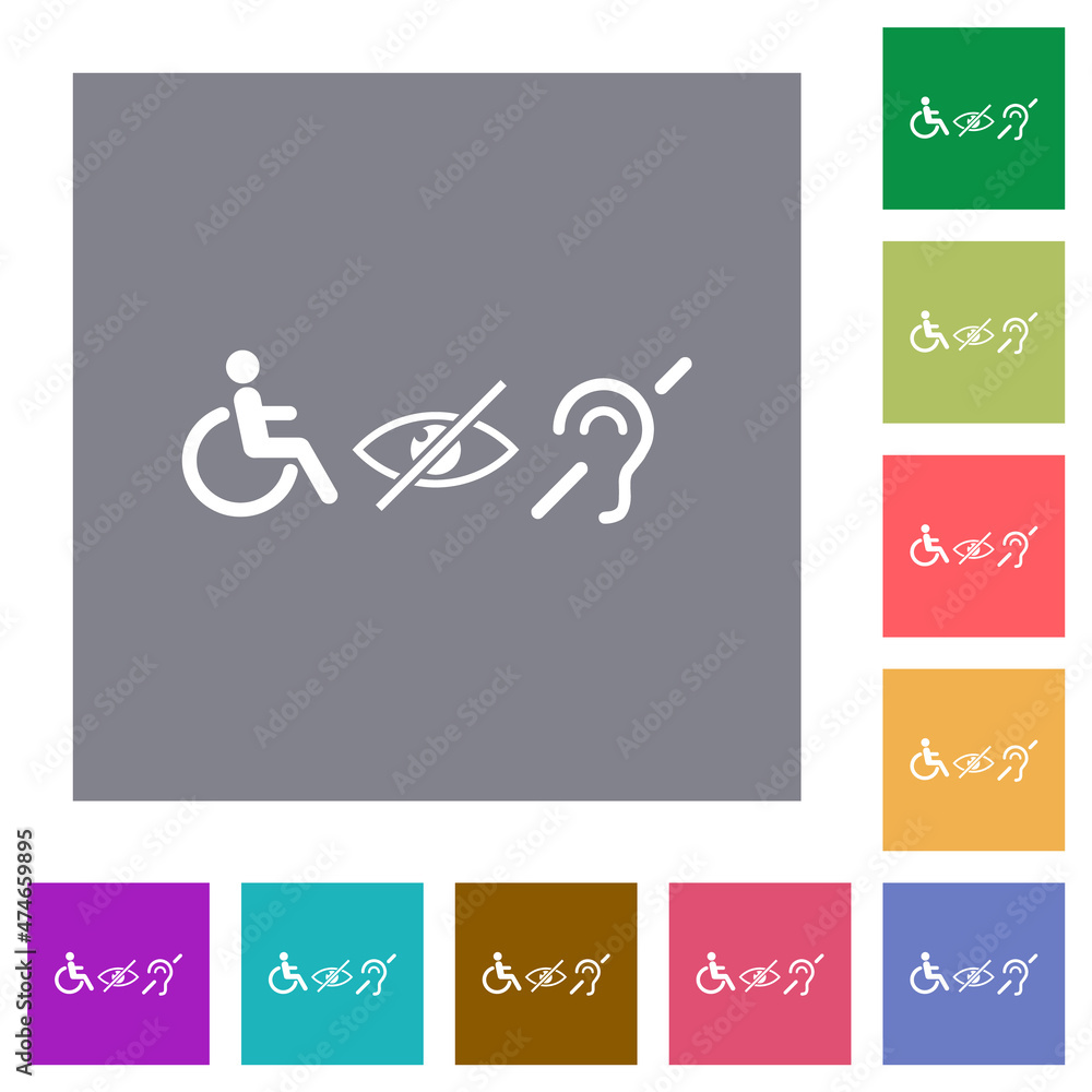 Disability symbols square flat icons Disability symbols square flat icons