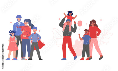 Parent and His Growing Son and Daughter Vector Set