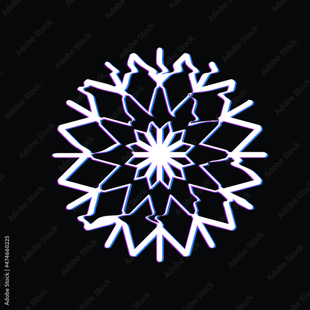 Glitched snowflake . Distorted flake .vector illustration Glitched snowflake . Distorted flake .vector illustration