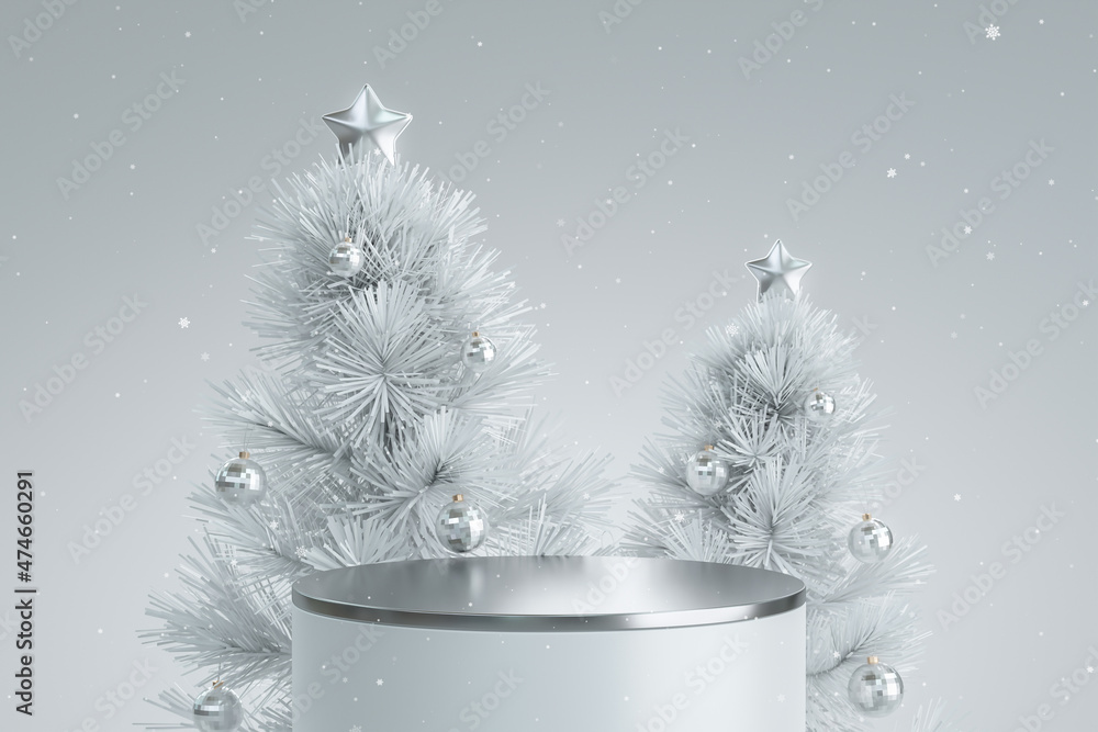 Christmas tree xmas pedestal 3d background and abstract minimal white ...