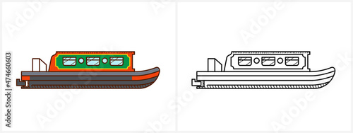 Narrow Boat coloring page for kids. Narrow Boat