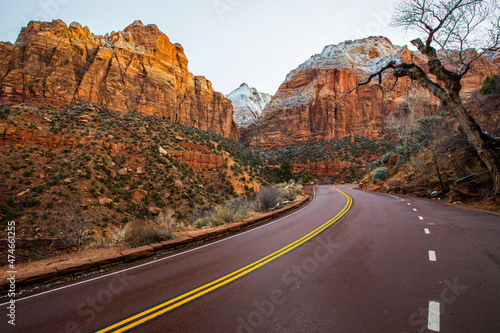 Winter road in Zion National Park, United States of America