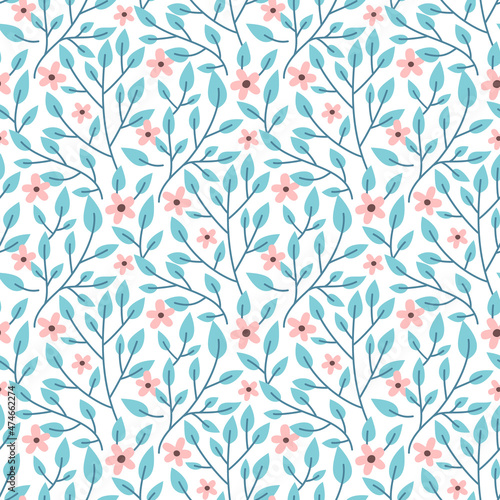 Vector seamless floral pattern. Print with flower and leaves. Texture for fabric, textile, apparel.