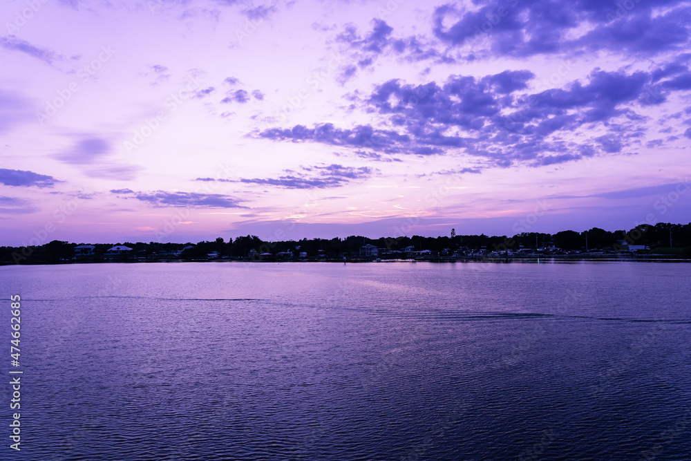 Scenic purple sunrise over the Sebastian River in Little Hollywood, Micco, Florida