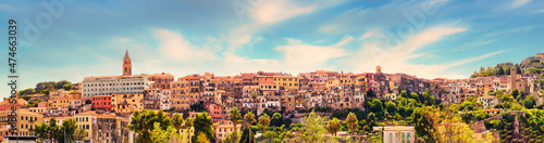 Beautiful panoramic view of the old town of Ventimiglia Alta in Italy  Liguria. Ligurian Riviera  Province of Imperia