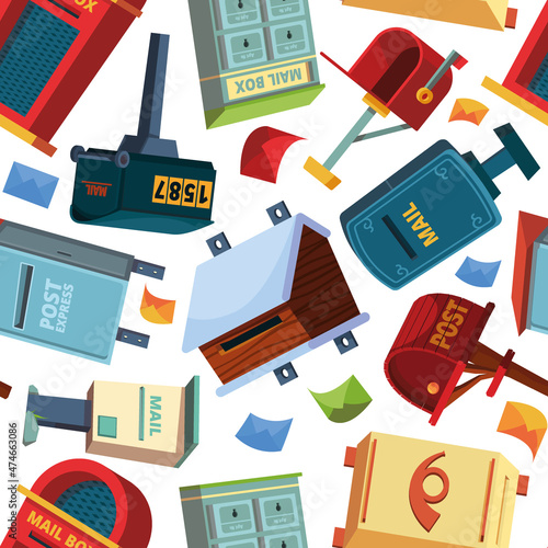 Mailboxes pattern. Correspondence containers appartment colorful post boxes for letters garish vector seamless background