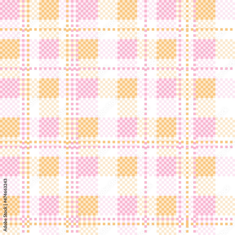 Pastel pink and orange seamless plaid tablecloth gingham or fabric pattern on the white background. Vector illustration.