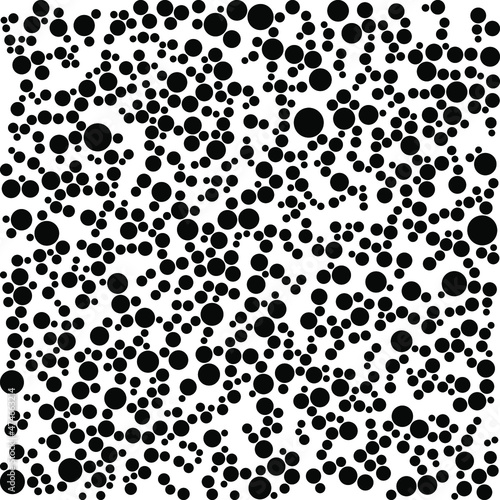 Black polka dots random pattern background. Grunge texture. Vector illustration.	