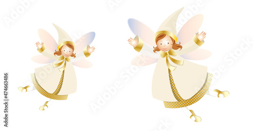 deux petites fées ailées sur fond blanc photo