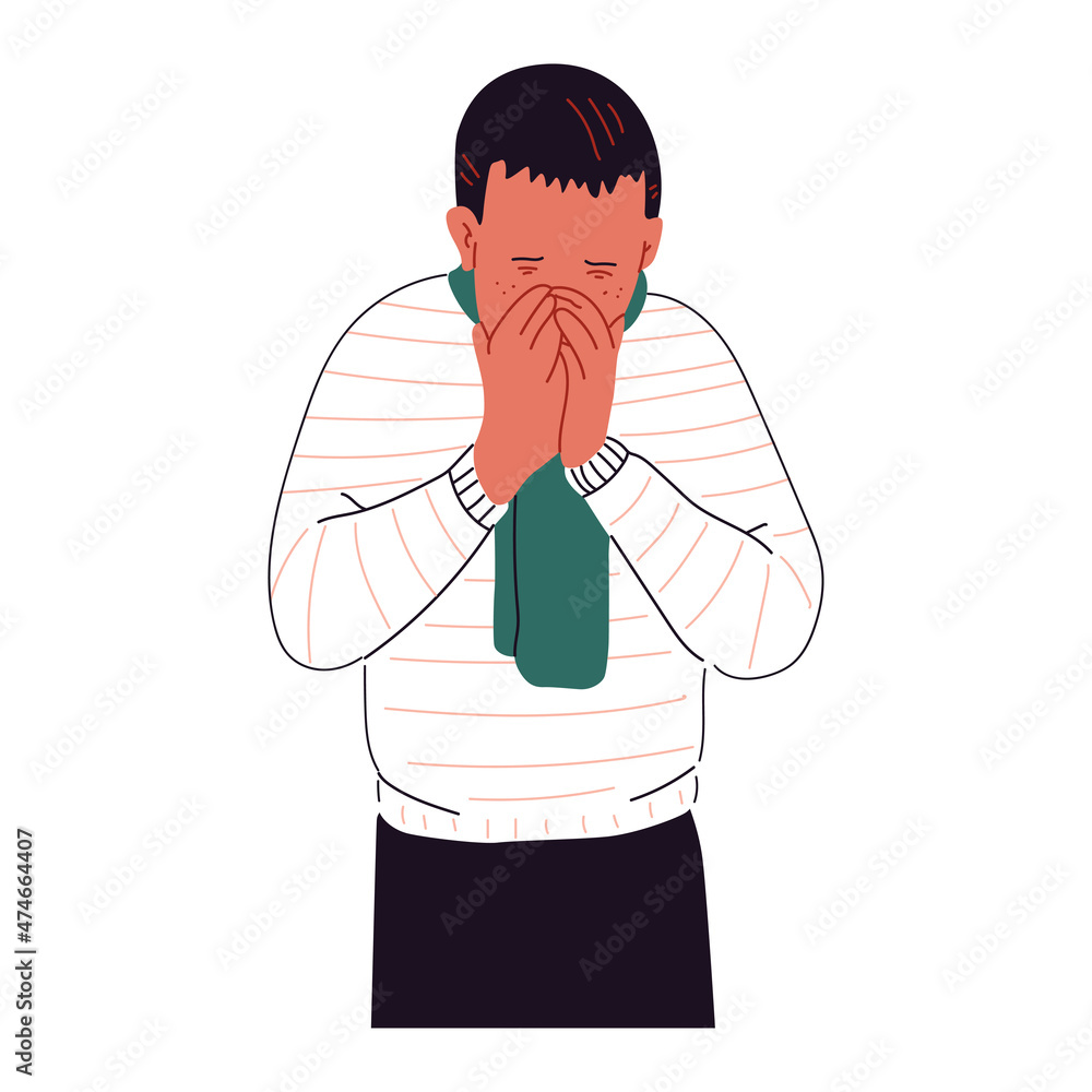 Sneezing man vector character illustration isolated on a white background. Sneezing man vector character illustration isolated on a white background.